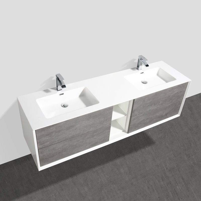Latitude Run® Kiskimere 75'' Wall Mounted Double Bathroom Vanity with Plastic Vanity Top Wayfair